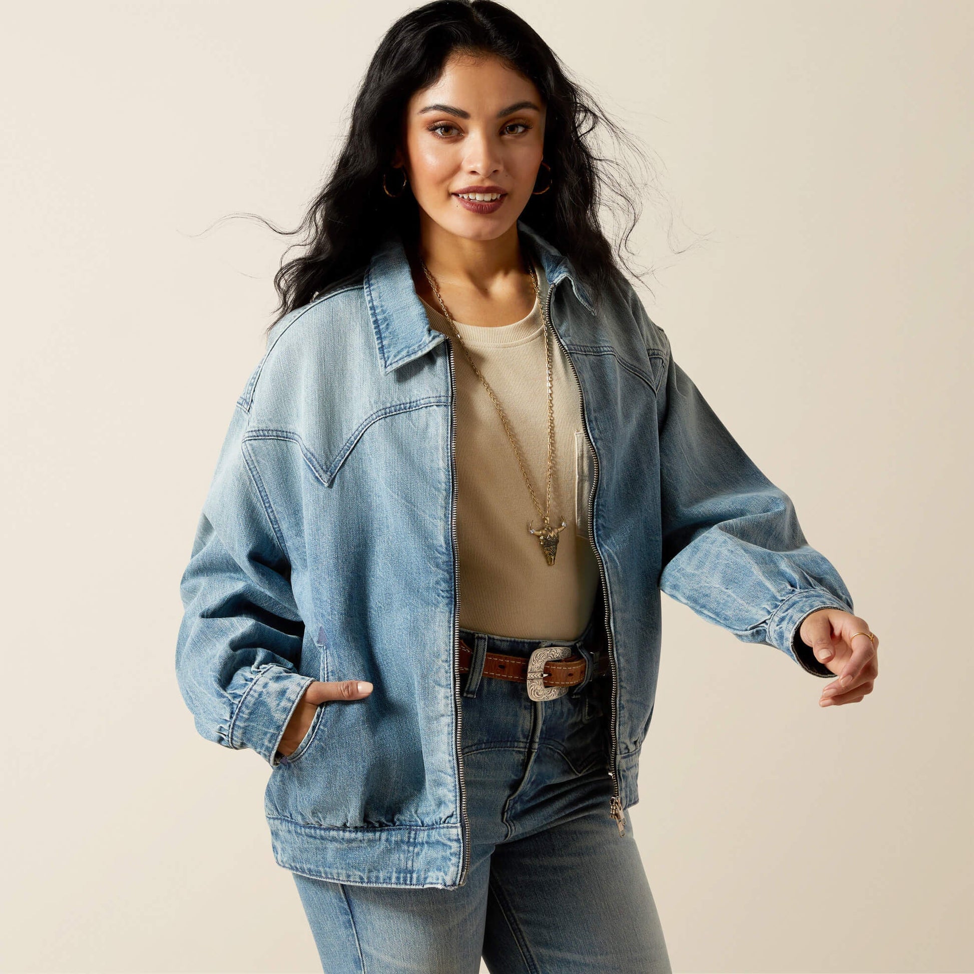 Cheyenne Denim Bomber Jacket Women | Ariat online