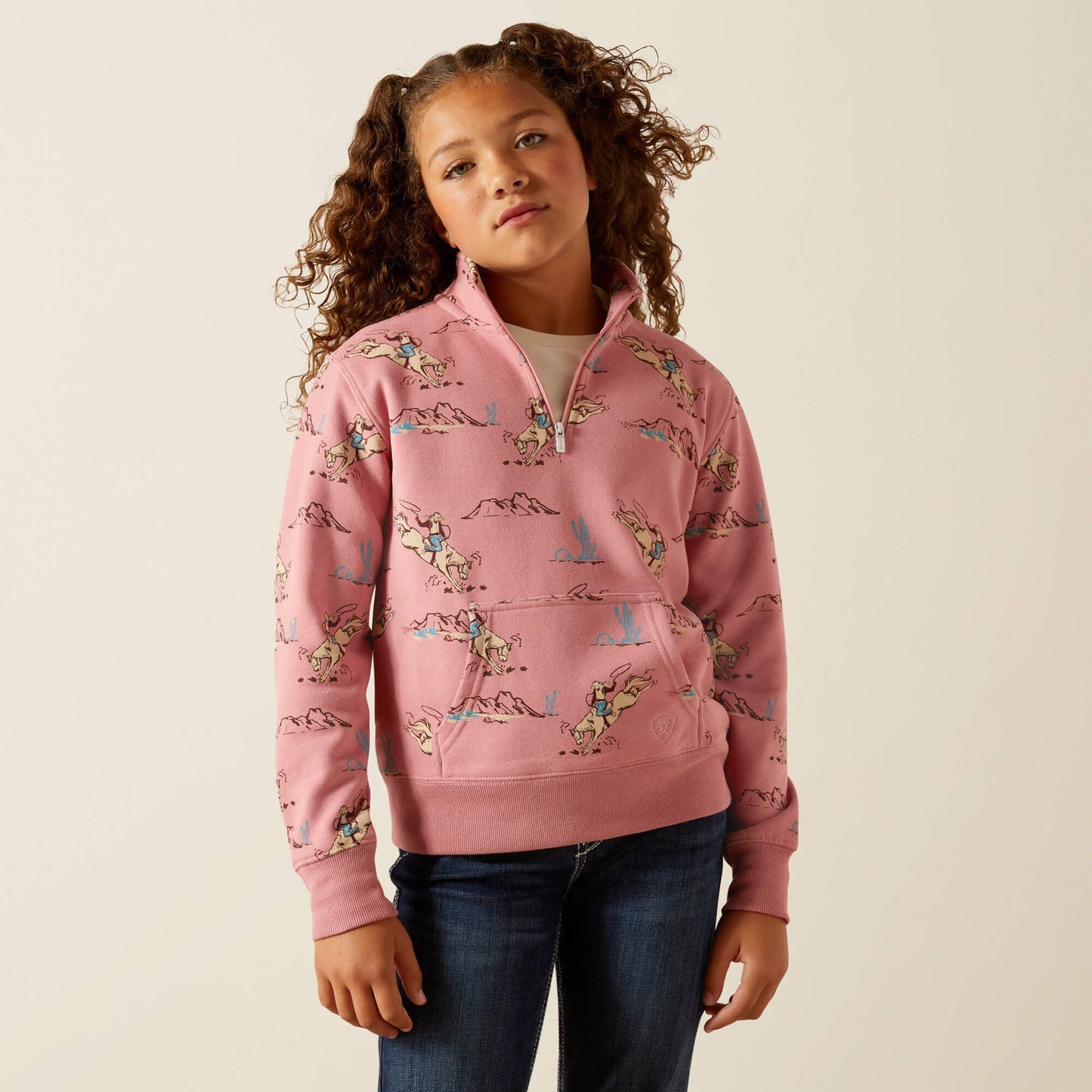 Bronc Scene 1/4 Zip Sweatshirt Kids | Ariat for sale