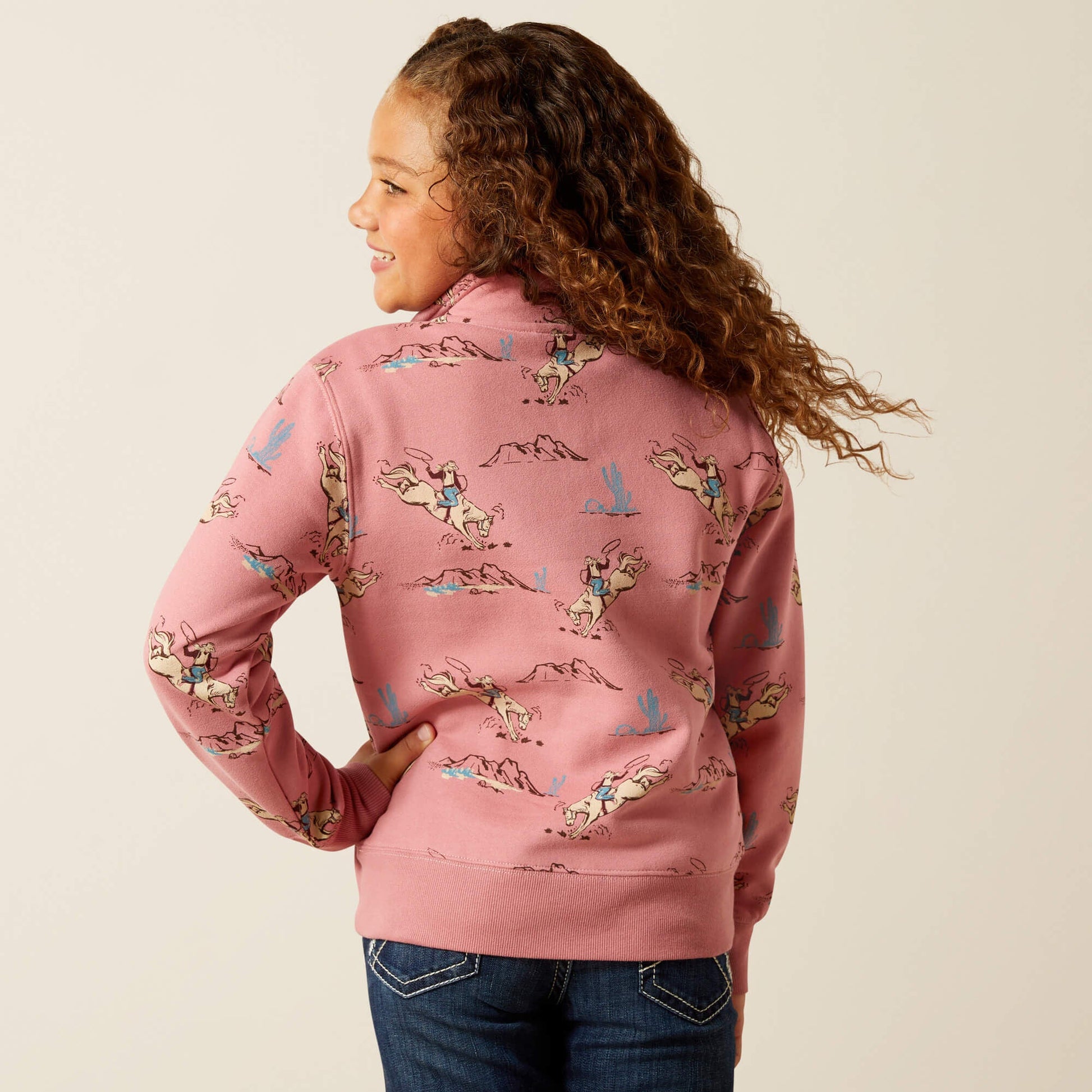 Bronc Scene 1/4 Zip Sweatshirt Kids | Ariat for sale