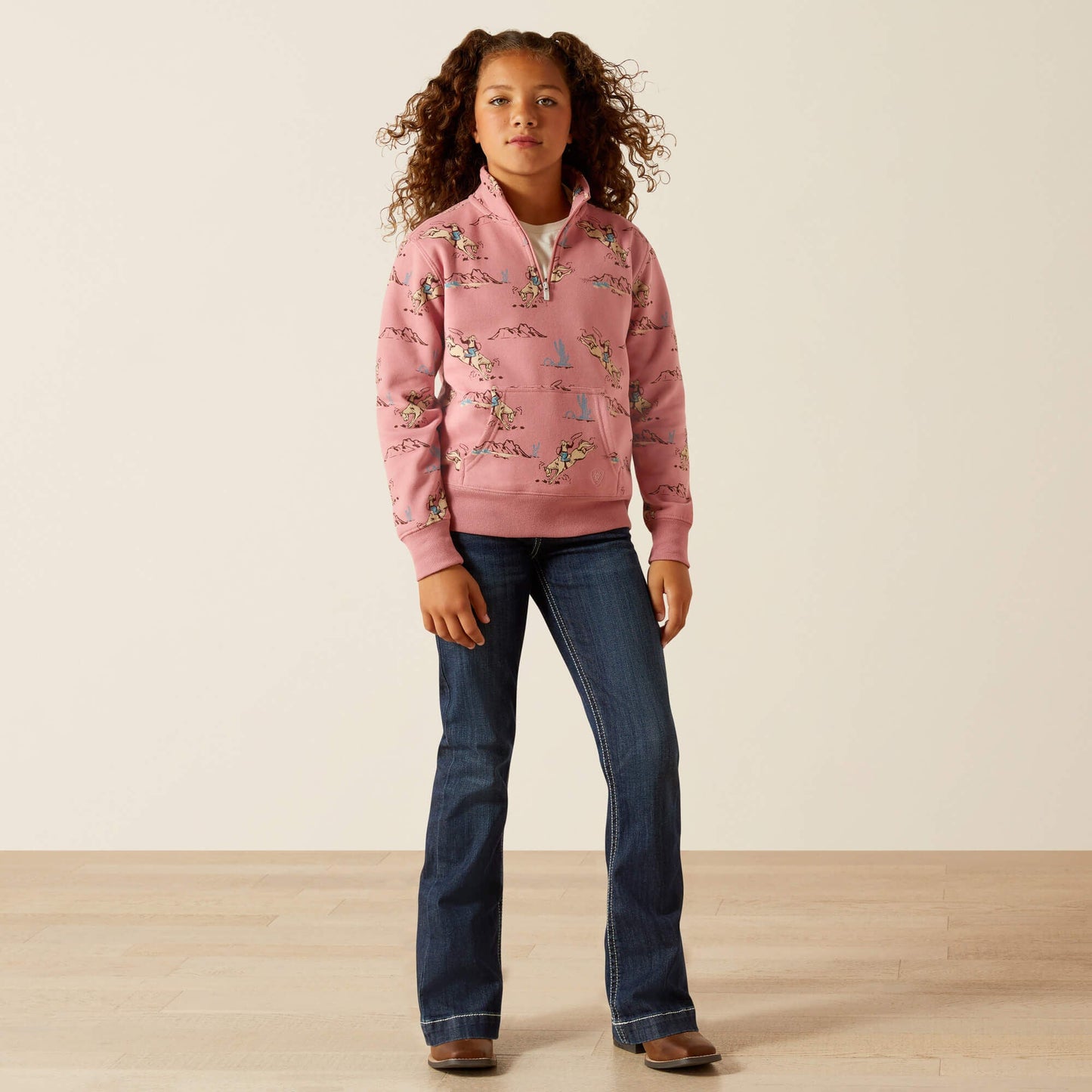 Bronc Scene 1/4 Zip Sweatshirt Kids | Ariat for sale
