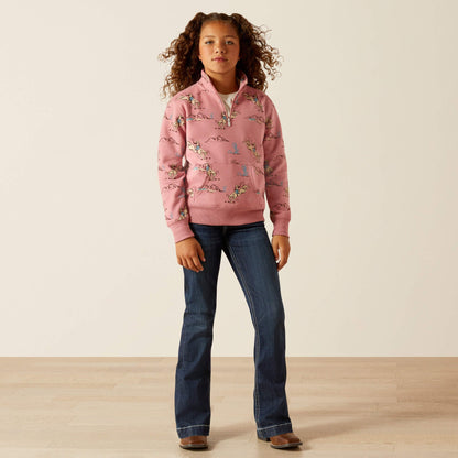 Bronc Scene 1/4 Zip Sweatshirt Kids | Ariat for sale